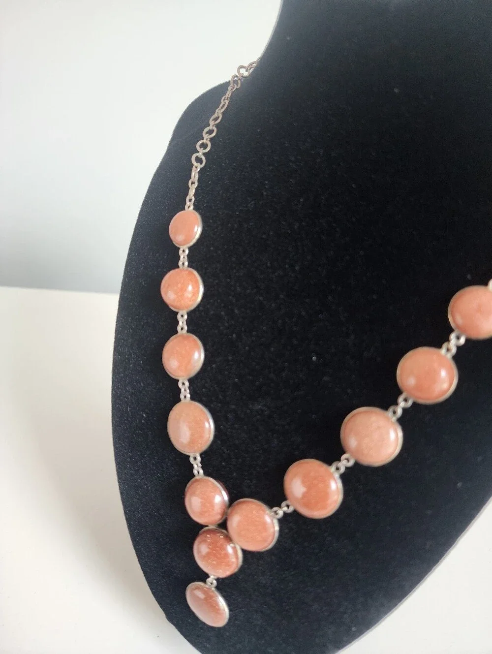 Vintage Goldstone Silver-Tone Cabochon Y-Drop Statement Necklace, 18